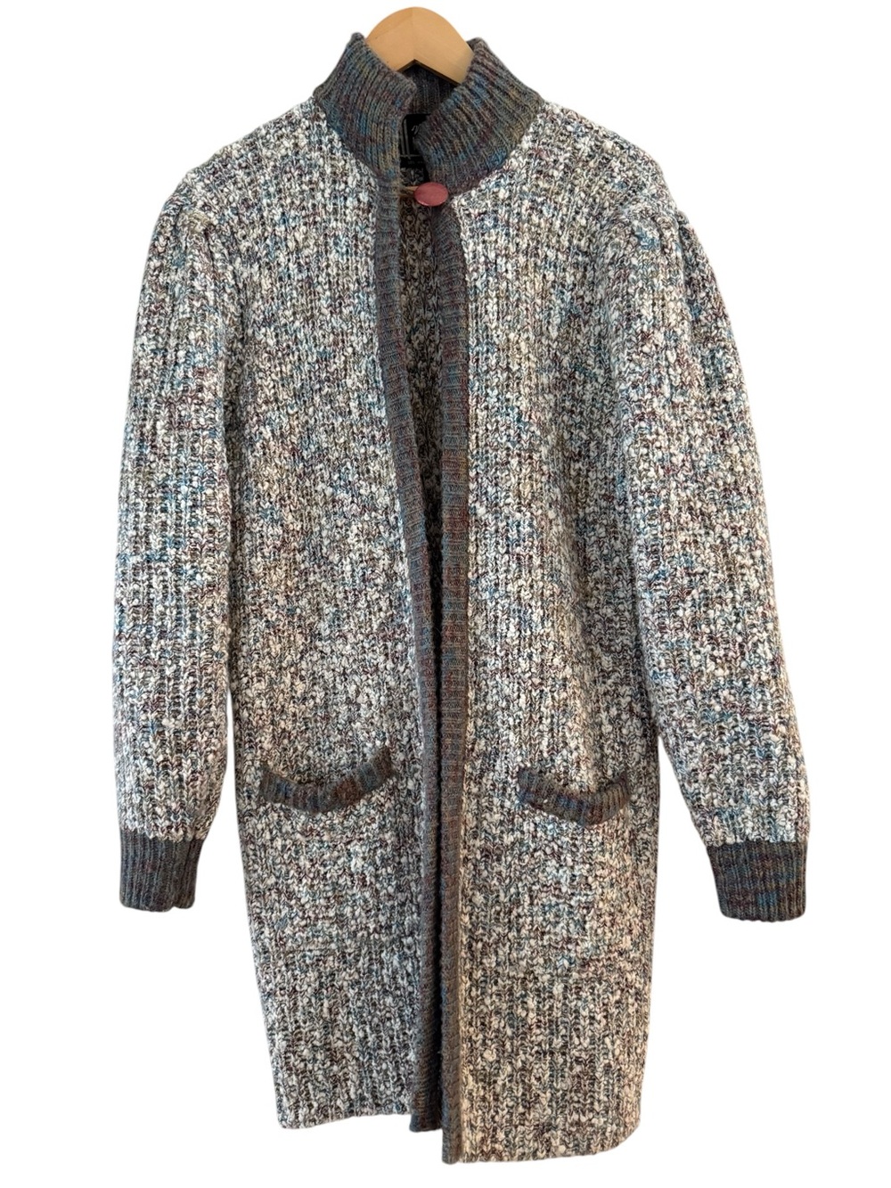 Vintage Monto Por Le Chois Long Cardigan Sweater Jacket Speckled Grey Knit Large